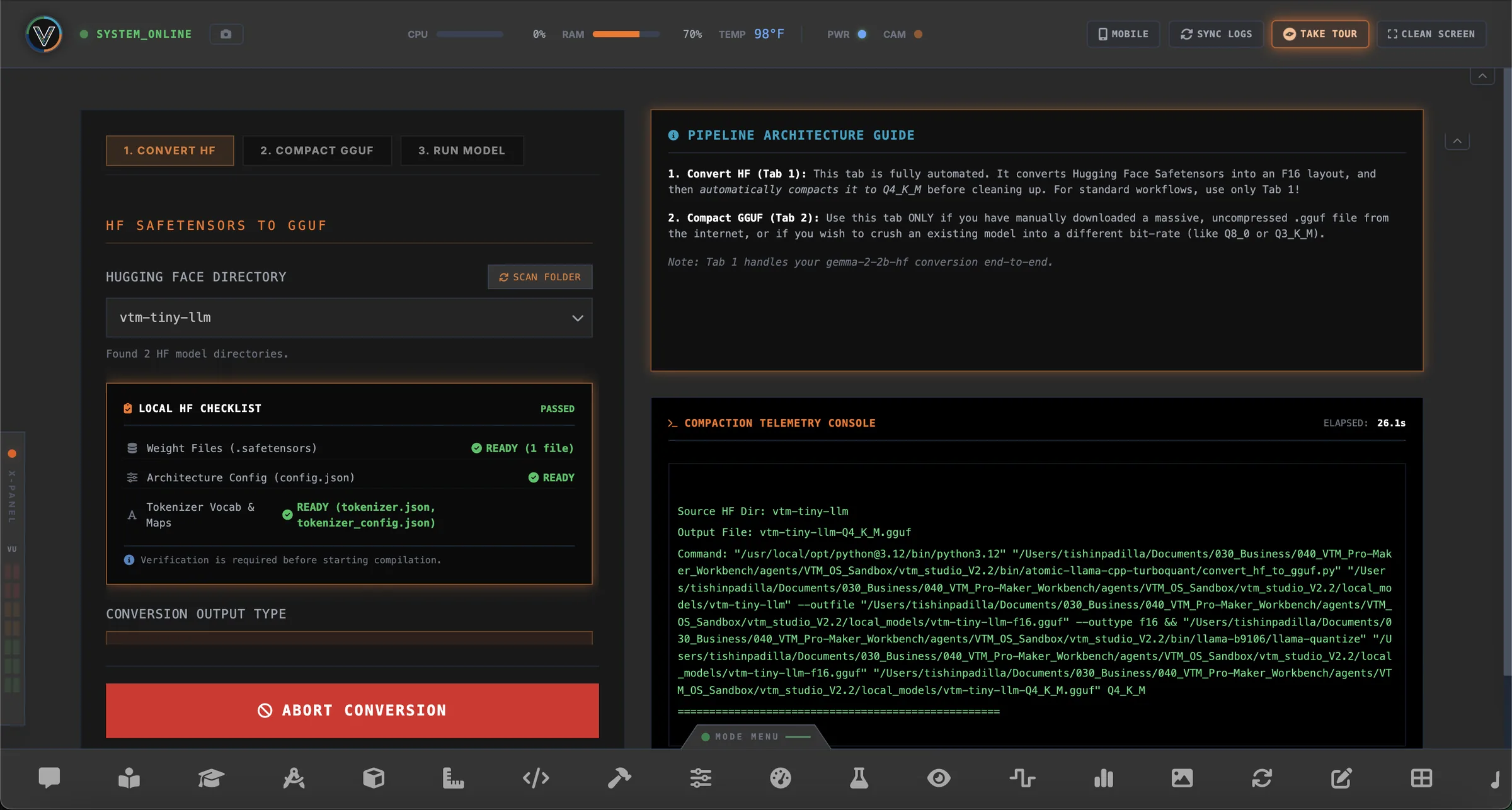 VTM Studio Model Forge Mode — Safetensors to GGUF Quantization Compiler