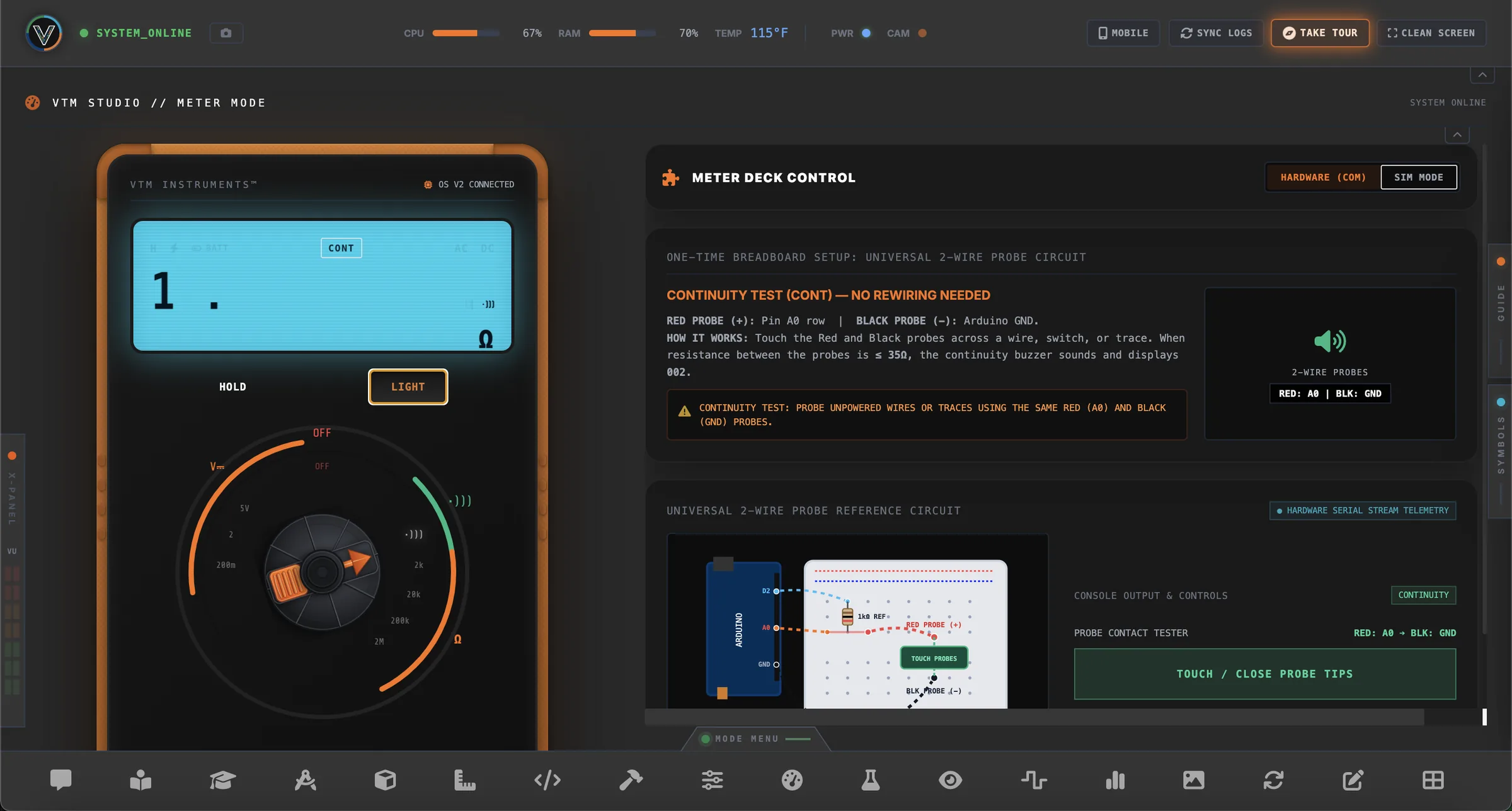 VTM Studio Meter Mode — Digital Multimeter LCD, Rotary Dial and 2-Wire Probe Reference Circuit