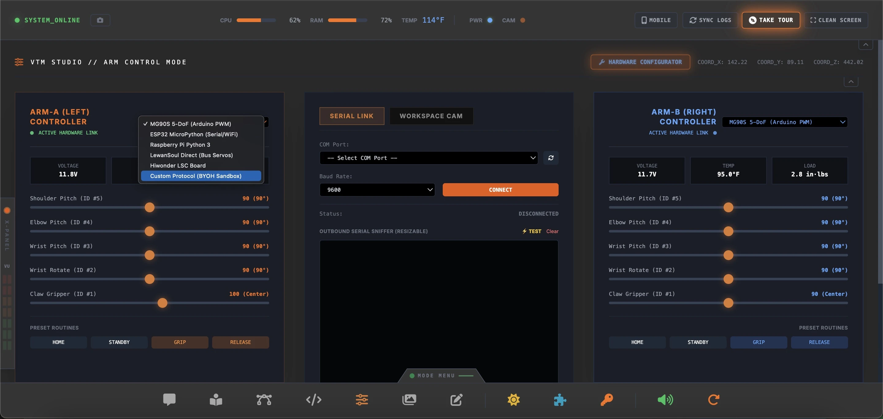 Bring Your Own Hardware (BYOH) Custom Protocol Builder & Sandbox